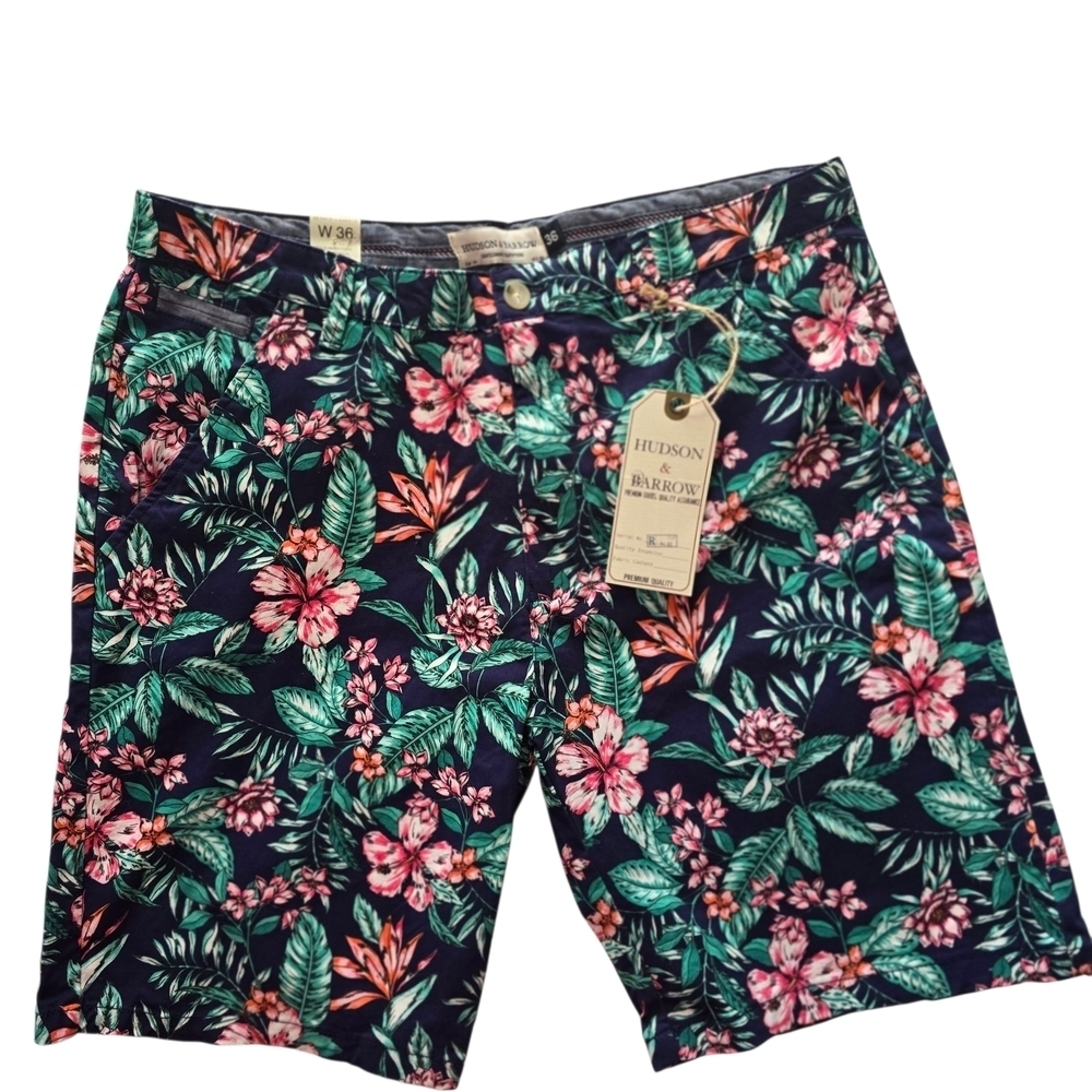NWT Hudson & Barrow Men's Floral Tropical Print Shorts - Black and Green